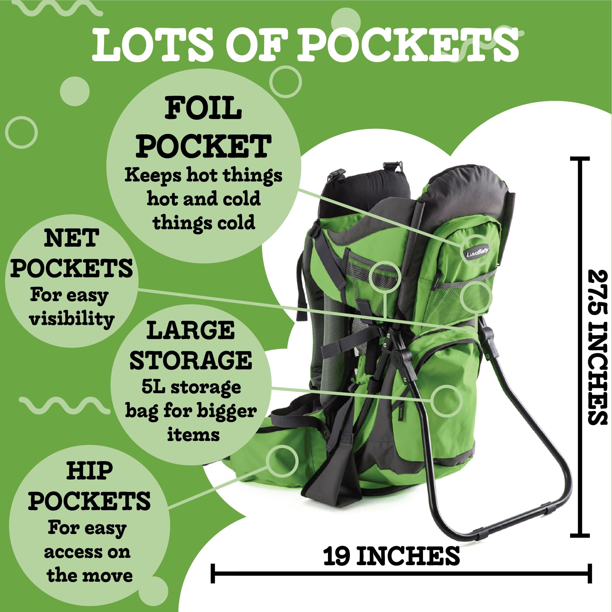 Luvdbaby insulated bottle pocket keeps drinks cool or warm during hikes.