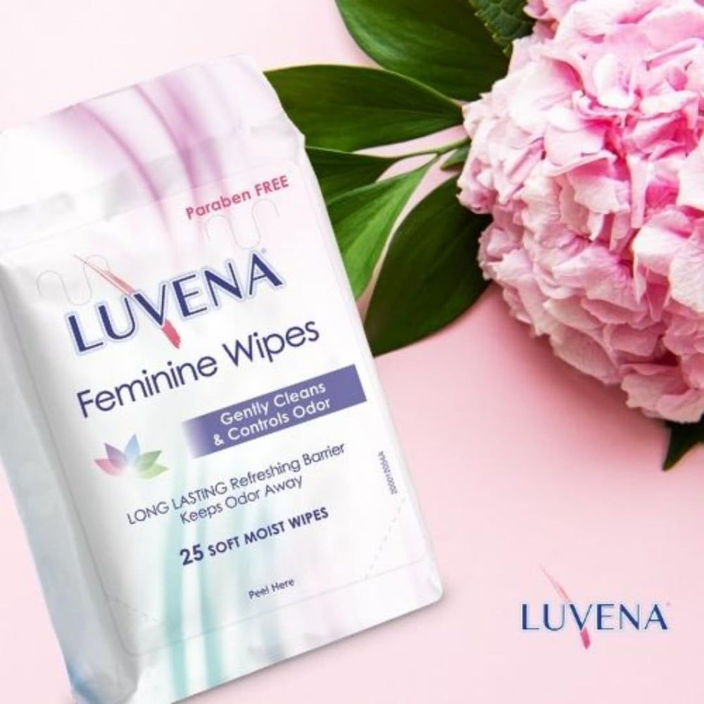 Luvena wipes package showcases cucumber scent and cleansing cloths.