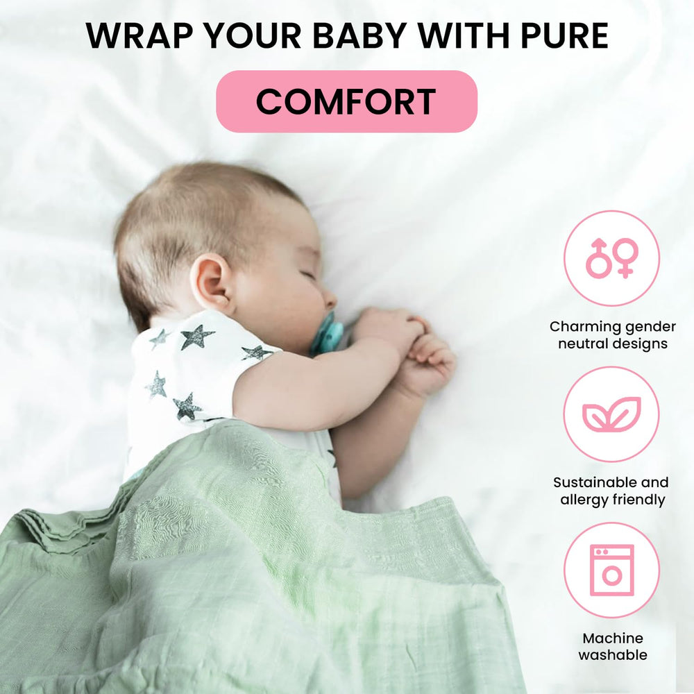 Bundle of 3 Luvvie swaddle blankets for versatile baby care moments.