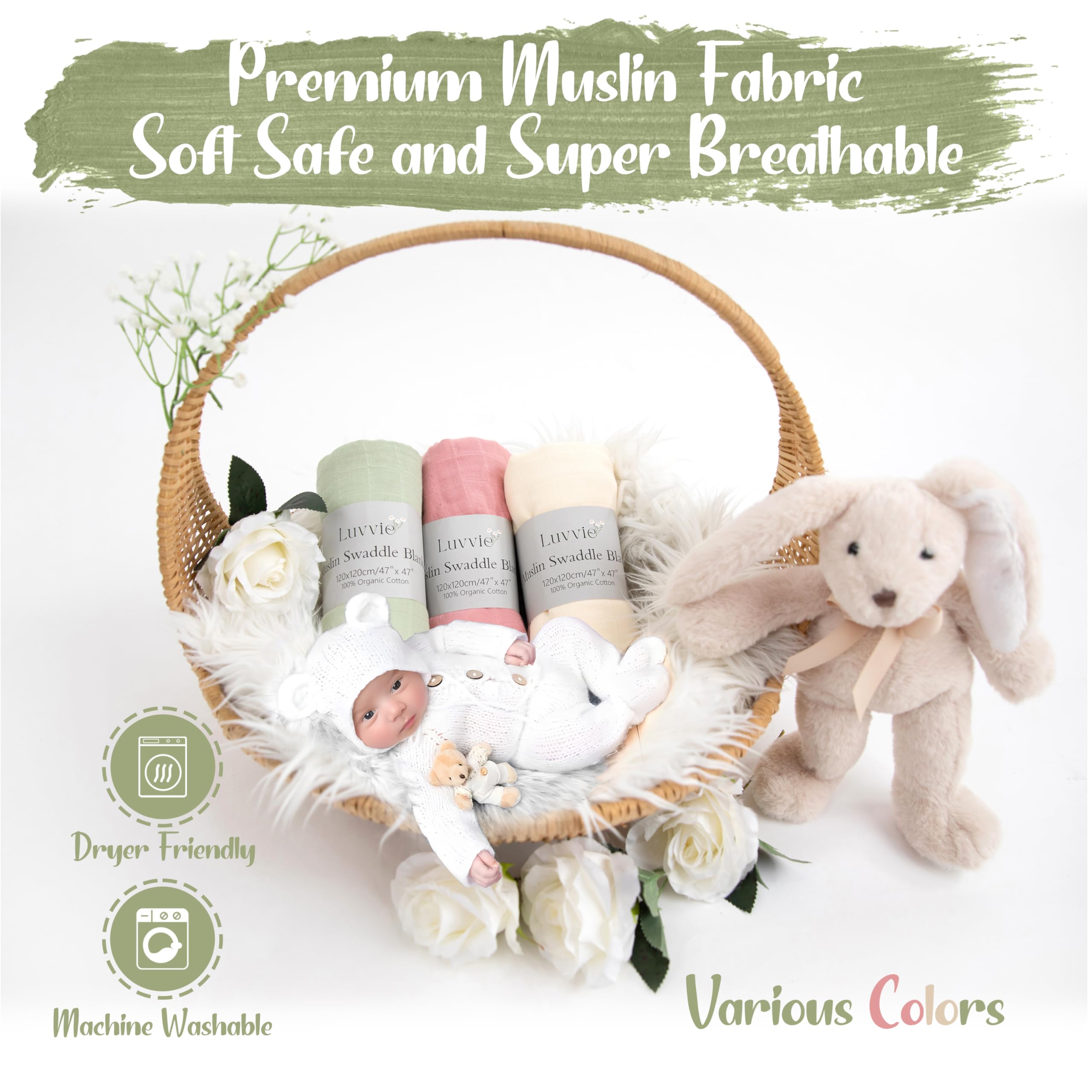 Close-up of Luvvie swaddle fabric showing soft, pre-washed texture.
