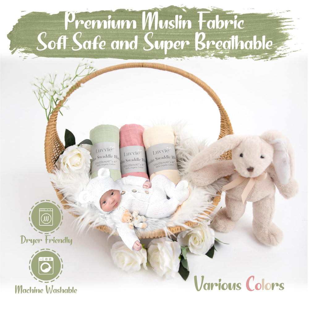 Close-up of Luvvie swaddle fabric showing soft, pre-washed texture.