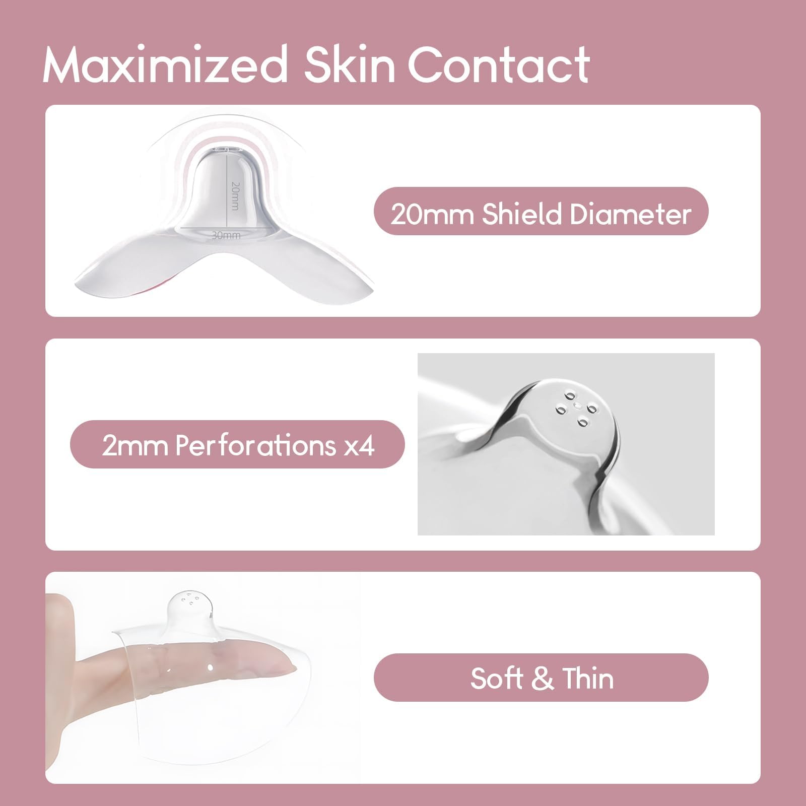 Luxemum nipple shield ergonomic design supports natural latch during feeding