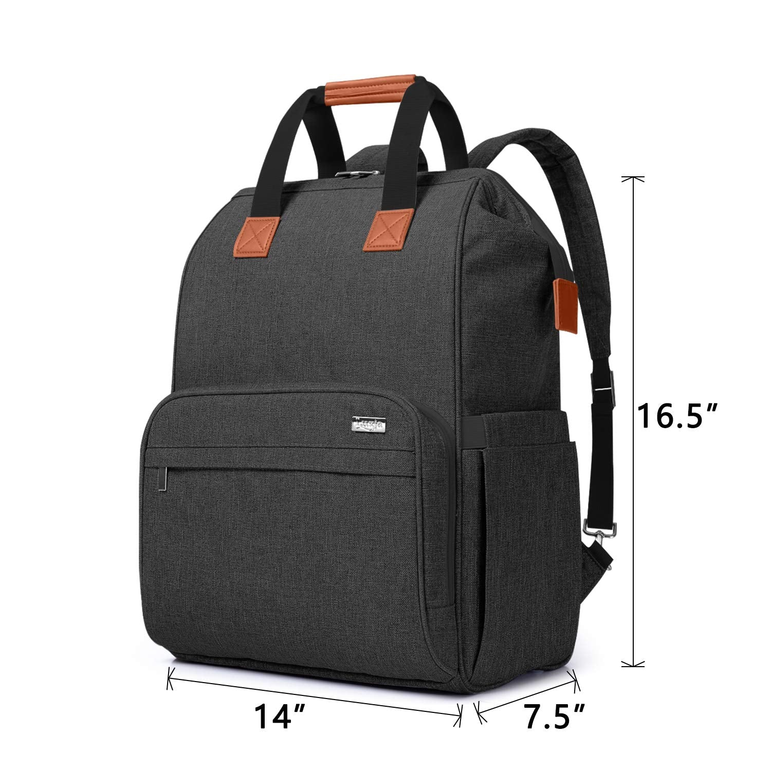 LUXJA breast pump bag dimensions 14x7.5x16.5 inches fit pumps and laptops.
