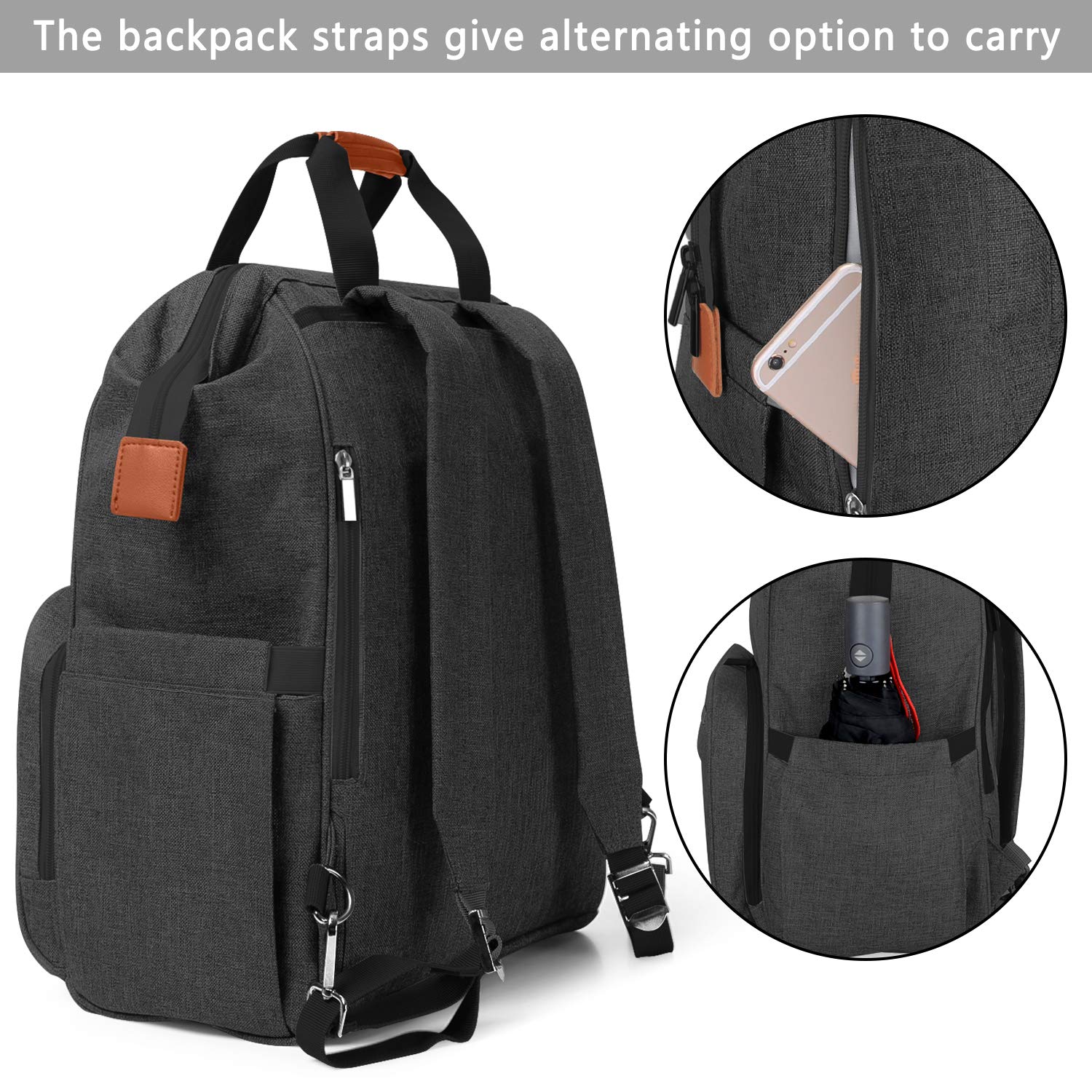 LUXJA breast pump bag hidden shoulder straps offer tote carry option.