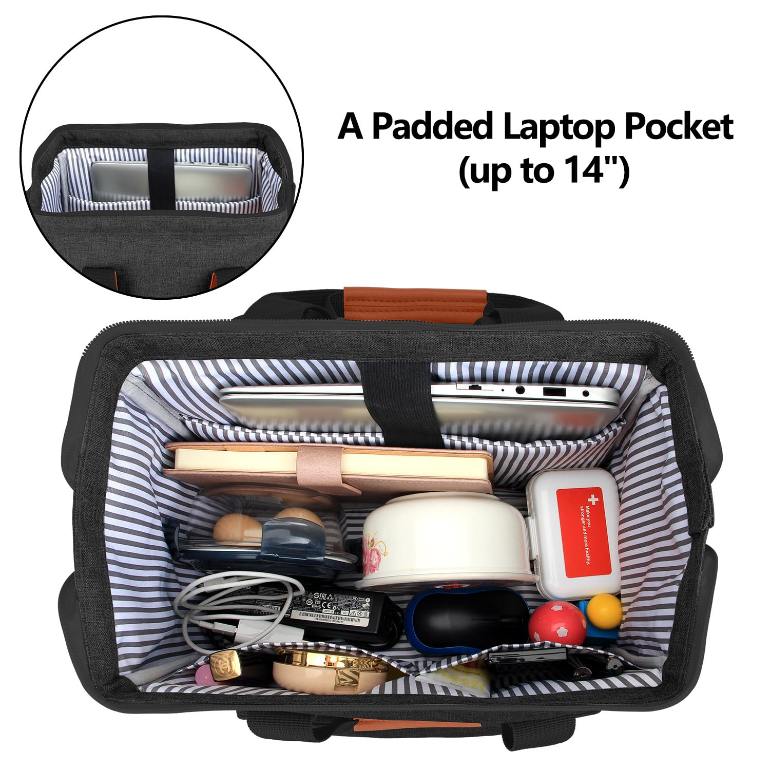 LUXJA breast pump bag padded laptop pocket supports working moms on the go.