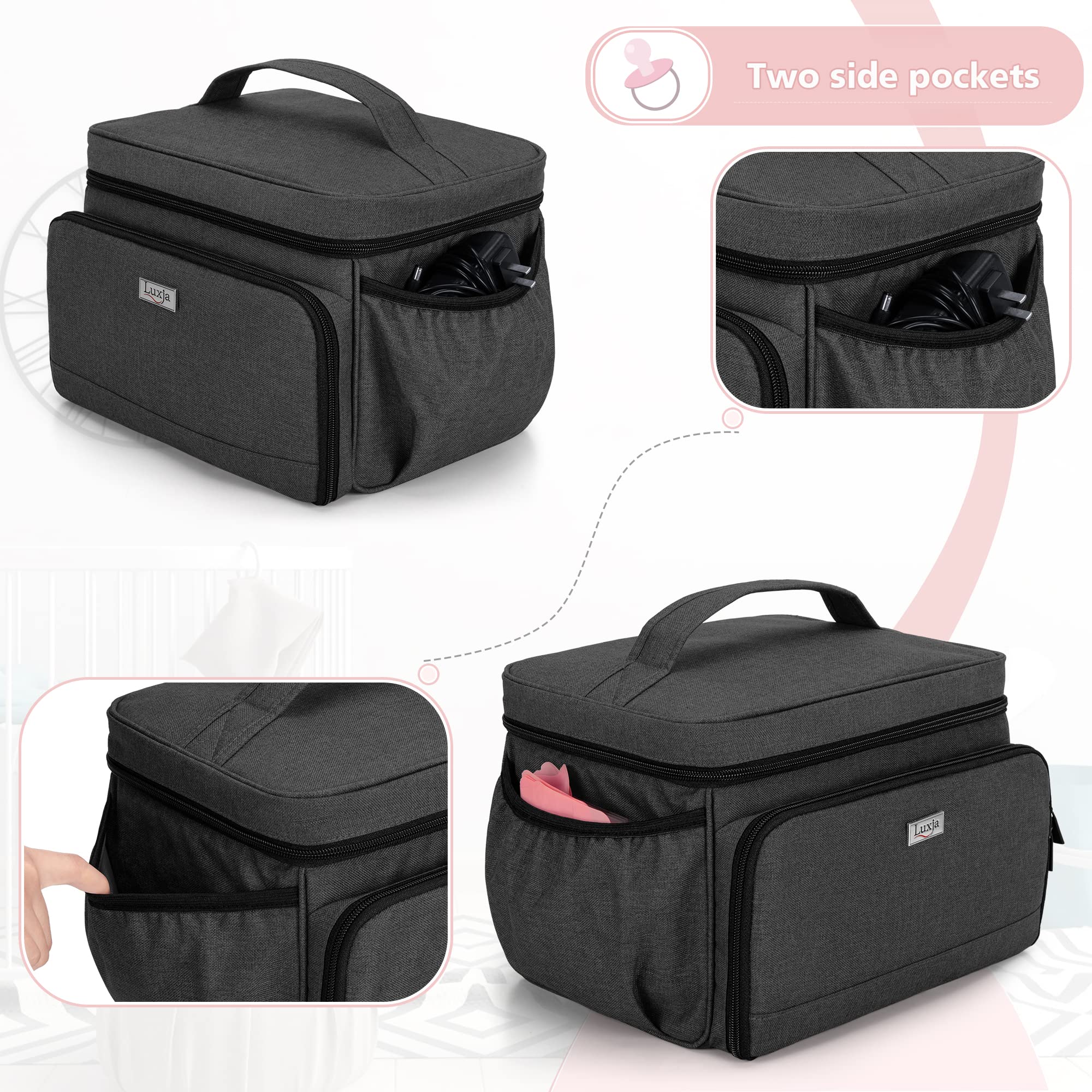 Top mesh pockets on Luxja bag keep accessories organized.