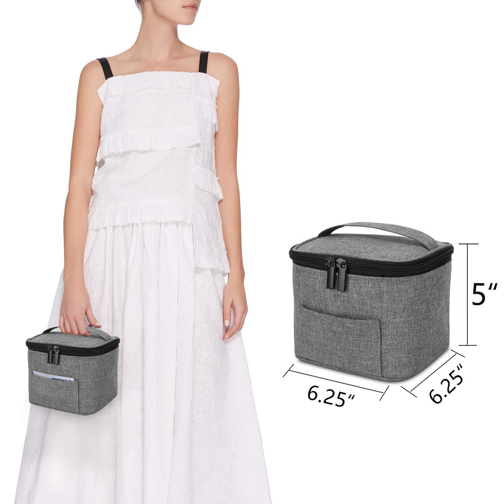Luxja bag dimensions 6.25 x 6.25 x 5 inches, compact for travel.