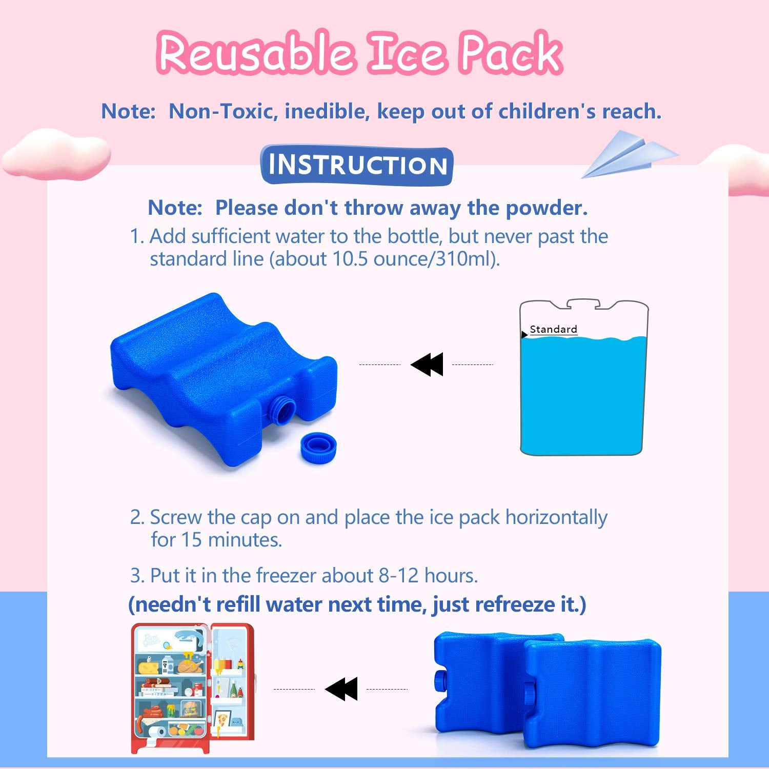Luxja double-side contoured ice pack keeps milk evenly cooled.