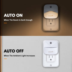 LuxLumin night light plugs into outlets, keeping the second socket free for accessories.