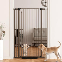 LuxTrsde 55.1-inch extra tall gate for stairs keeps tall pets secure.