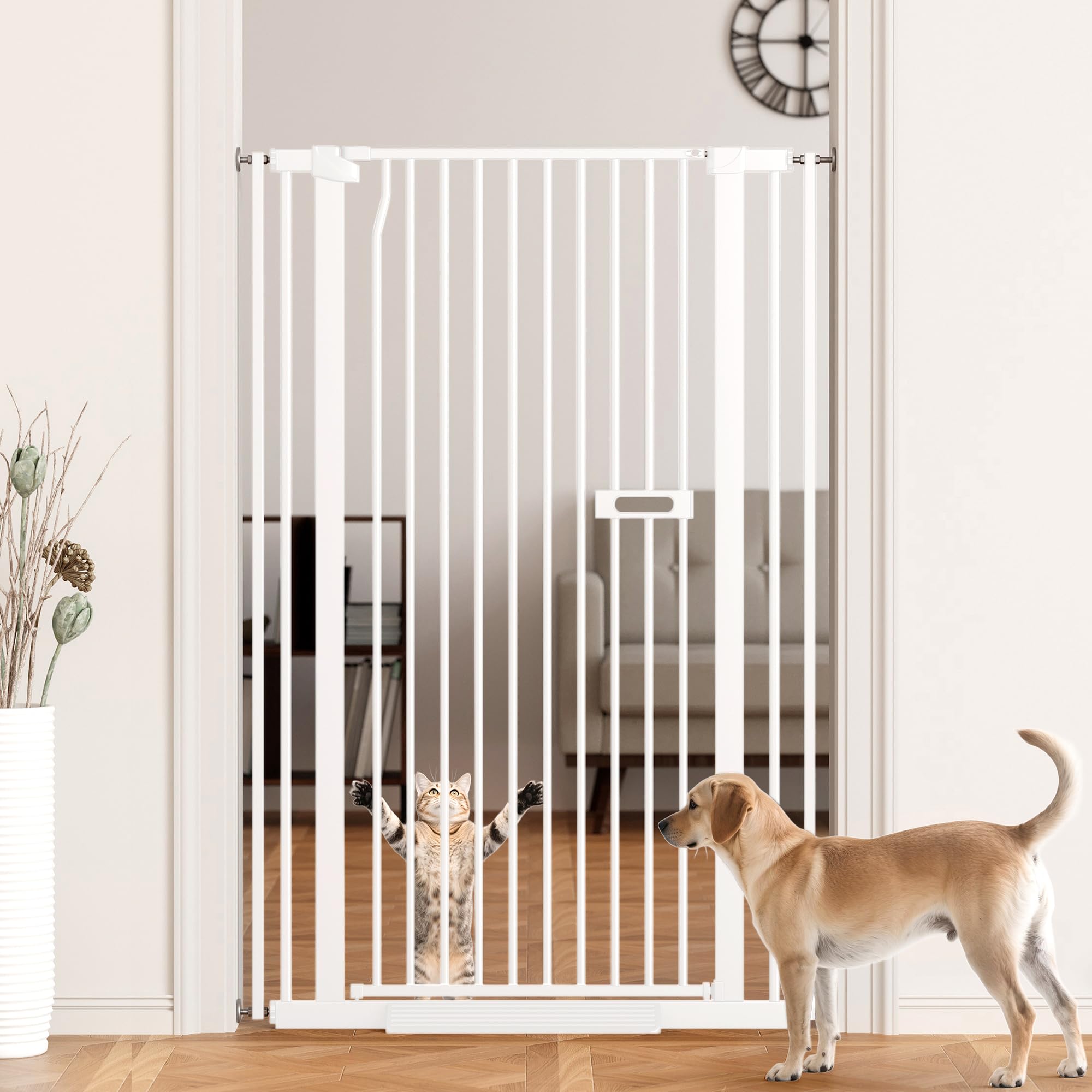 LuxTrsde 55.1-inch extra tall gate at doorway for tall pets