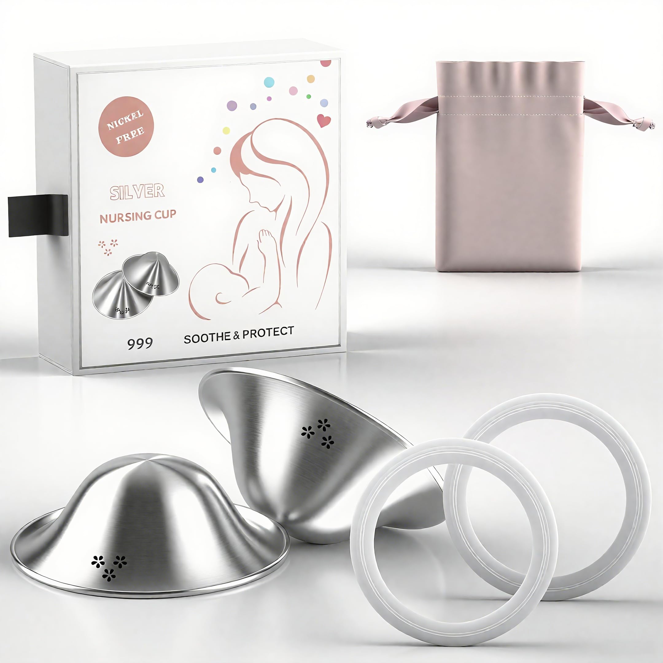 Luxury Little 999 Silver Nursing Cups with breathable design for comfortable wear.