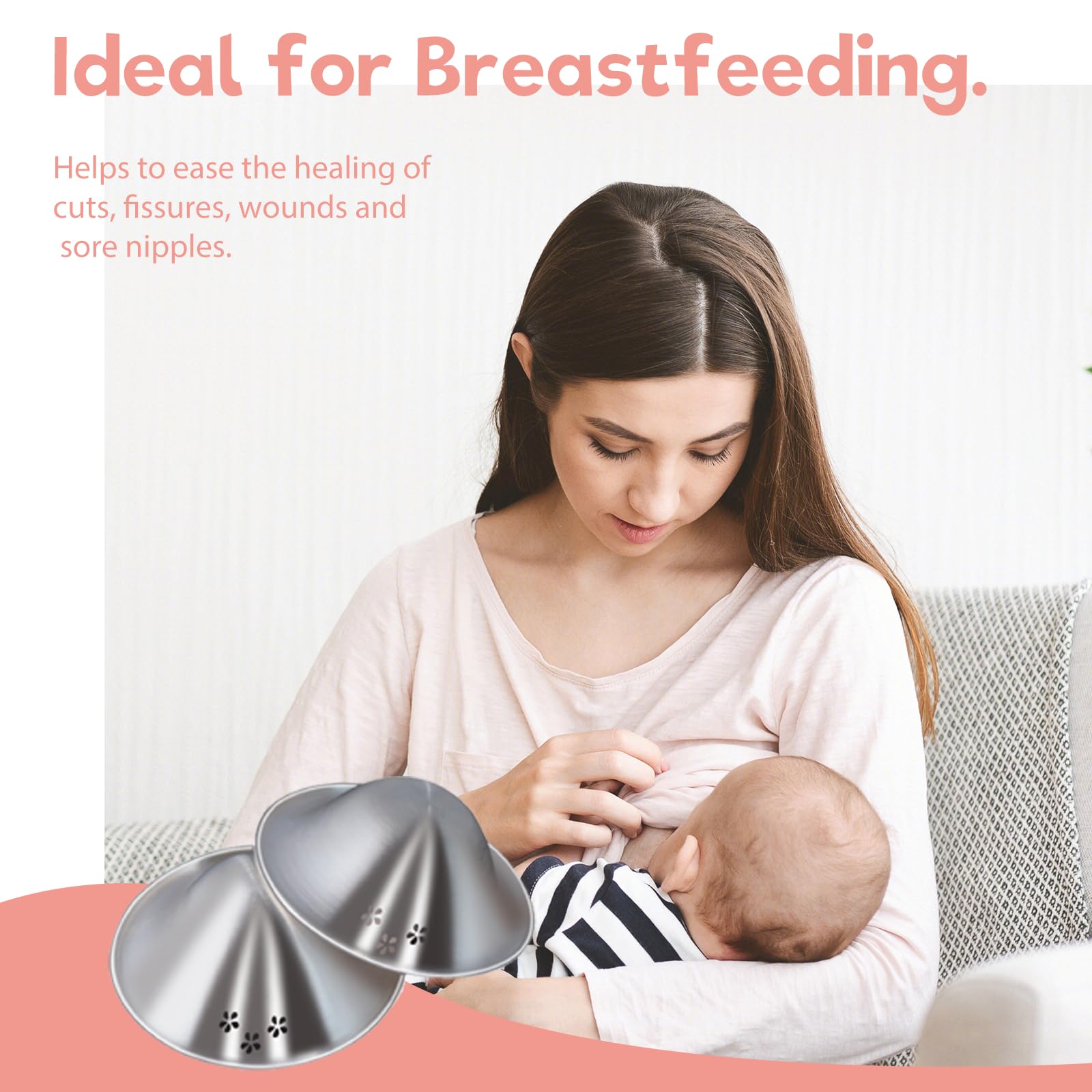 Luxury Little nursing cups highlight hypoallergenic material for sensitive skin safety.