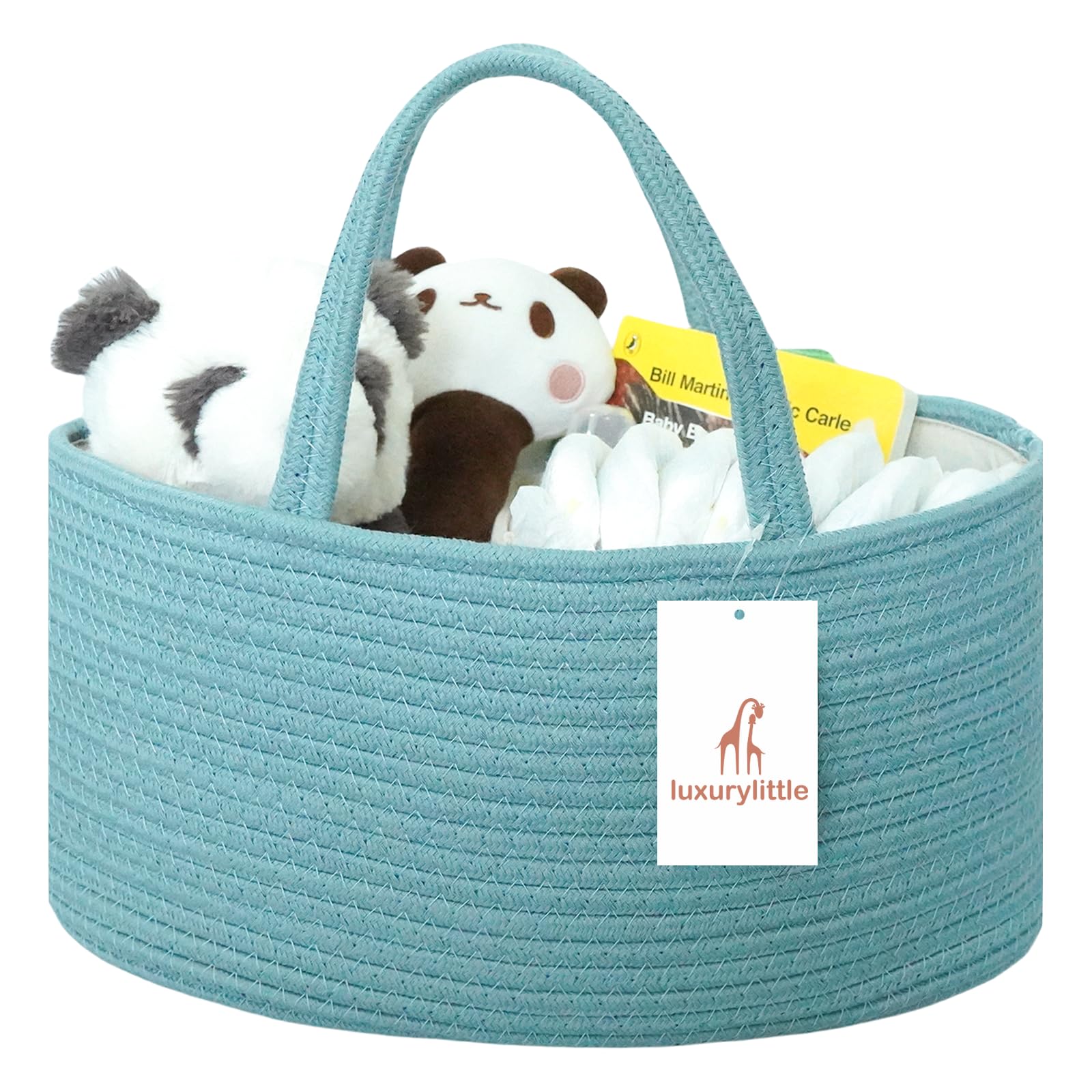 Luxury Little diaper caddy with large compartments for diapers and wipes at the changing table.
