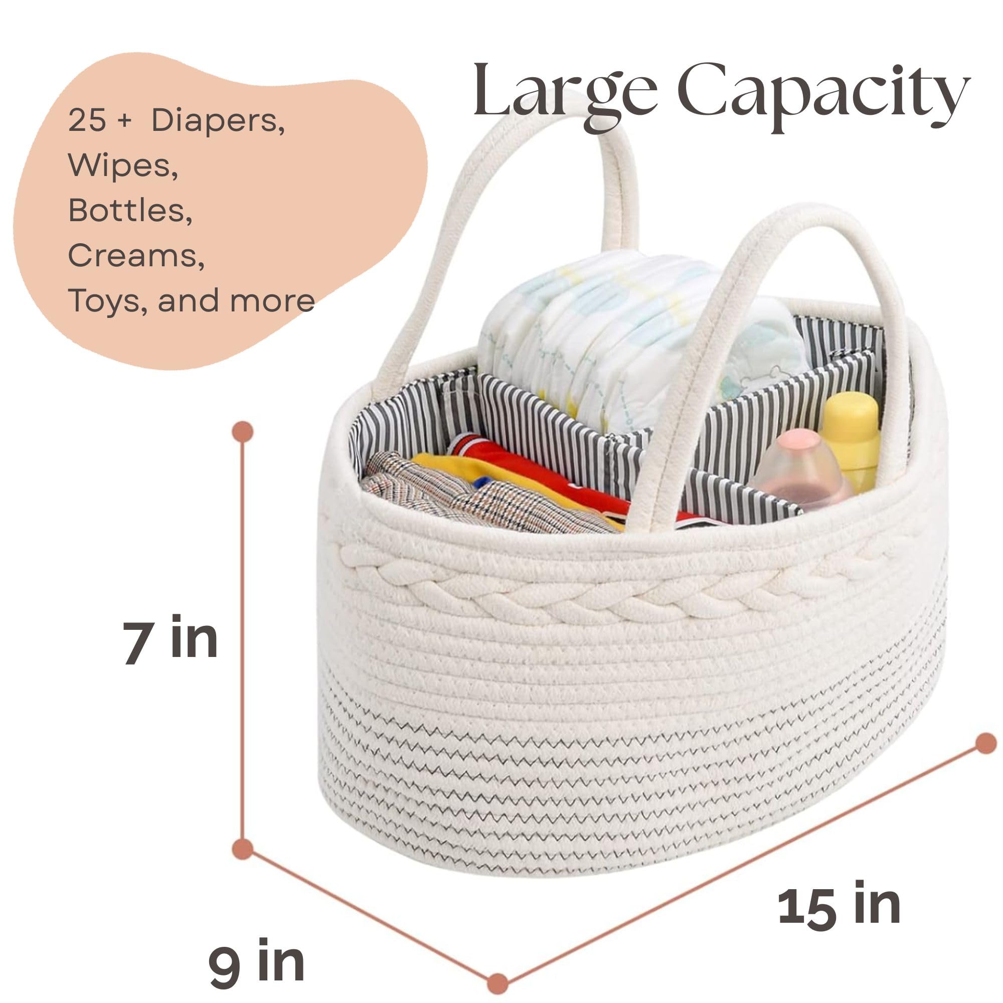 Luxury Little diaper caddy removable divider inside for three compartments organization.