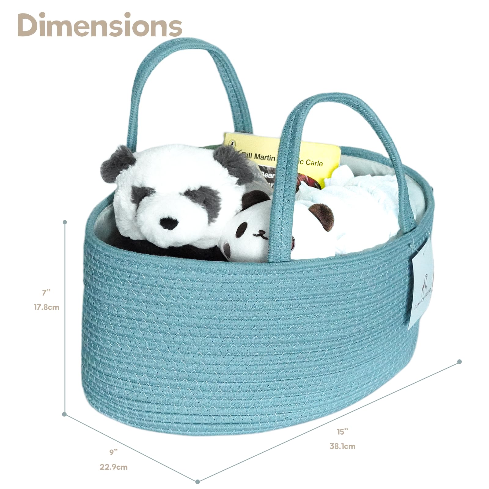 Luxury Little diaper caddy sits on the changing table for organized diaper changes.