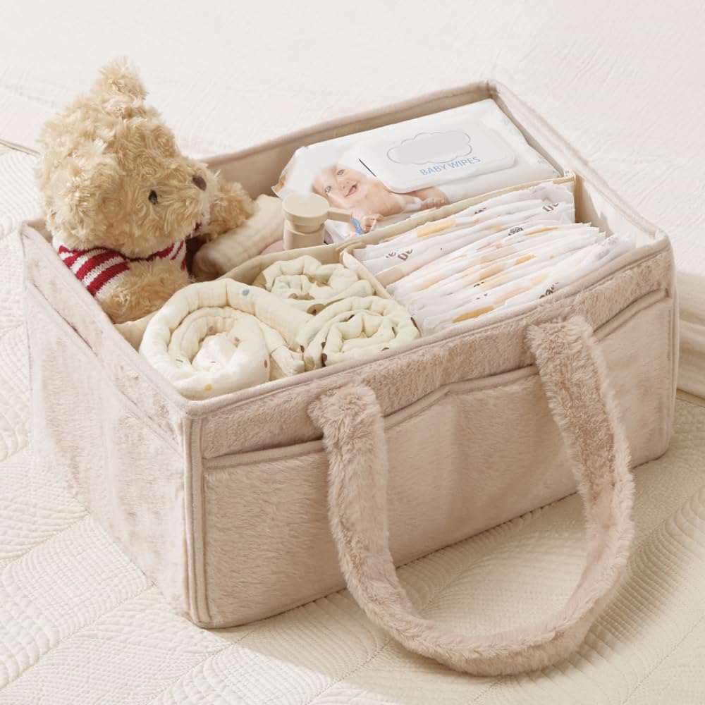 Luxury Little soft diaper caddy close-up of plush fabric for a cozy nursery.