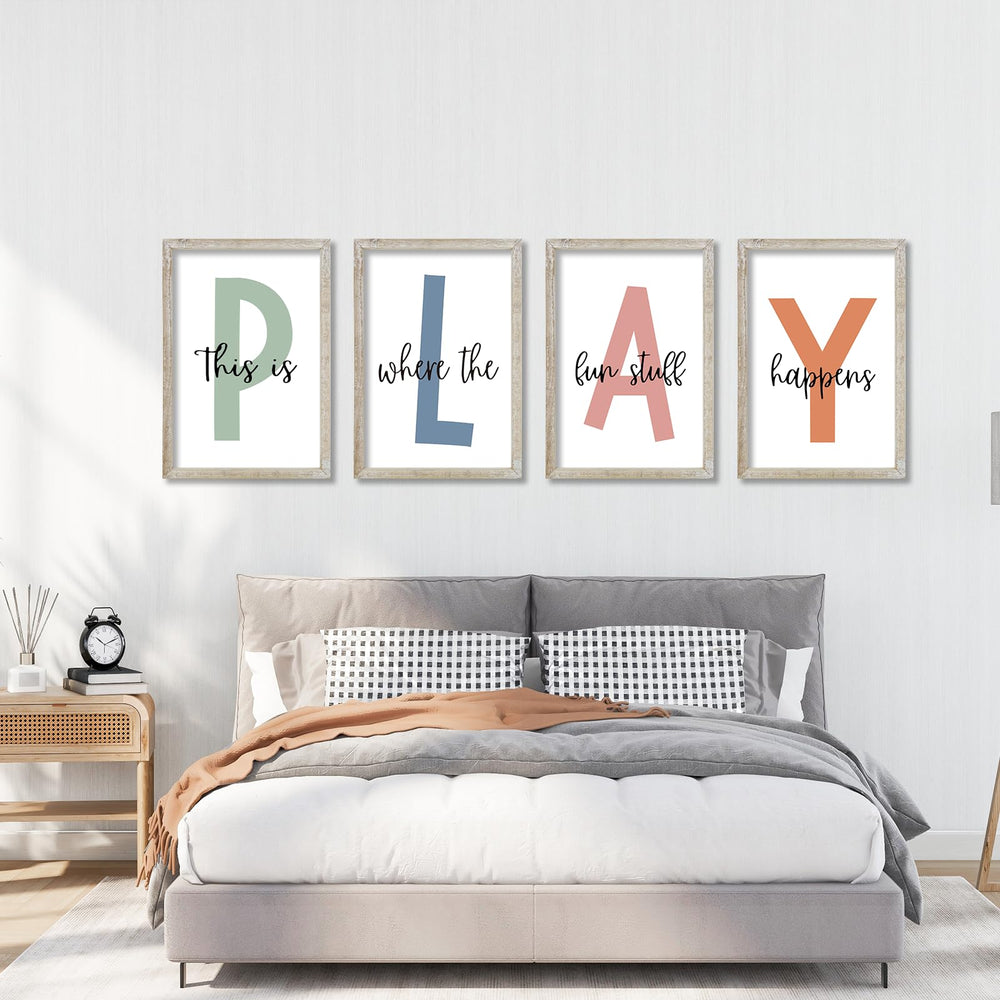 LuZhiQiang four-piece wall art set enhances playful home decor.