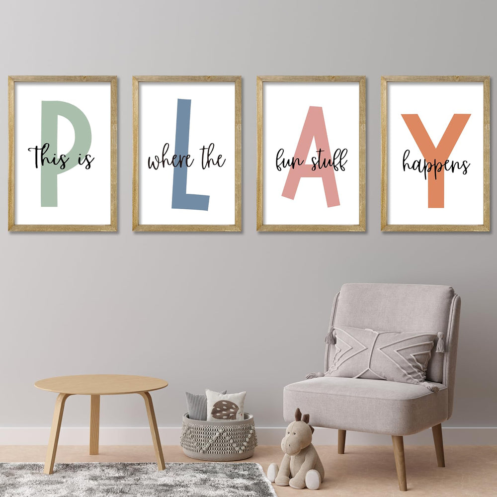 LuZhiQiang fun stuff happens four-pack wall signs for playroom decor.