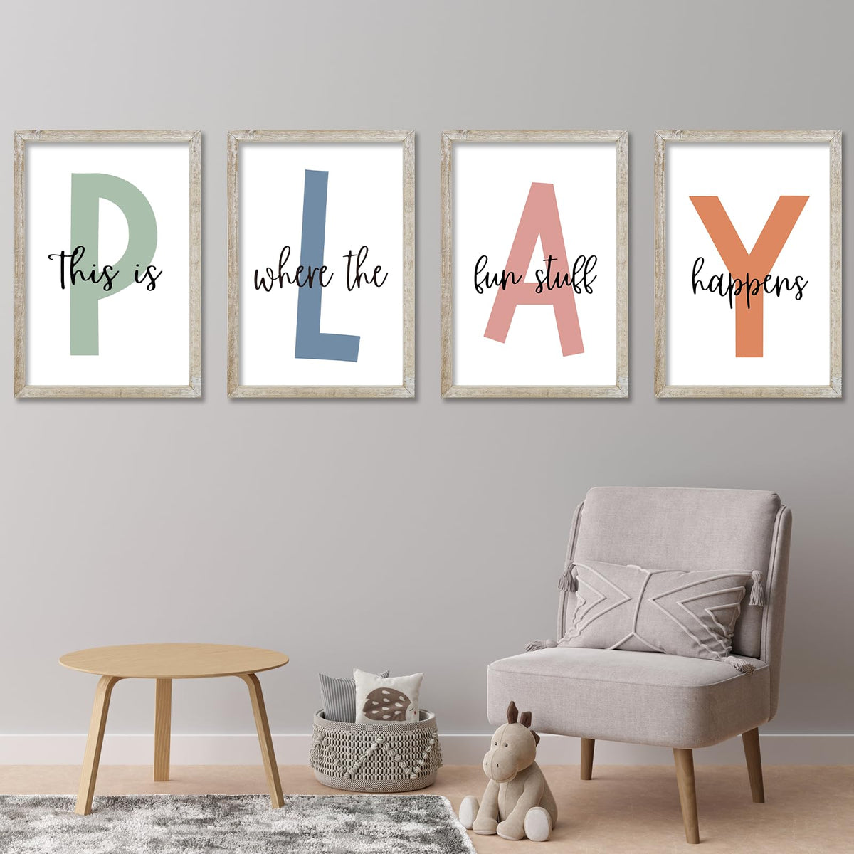 LuZhiQiang wood-framed signs brighten kids' playroom walls with rustic charm.