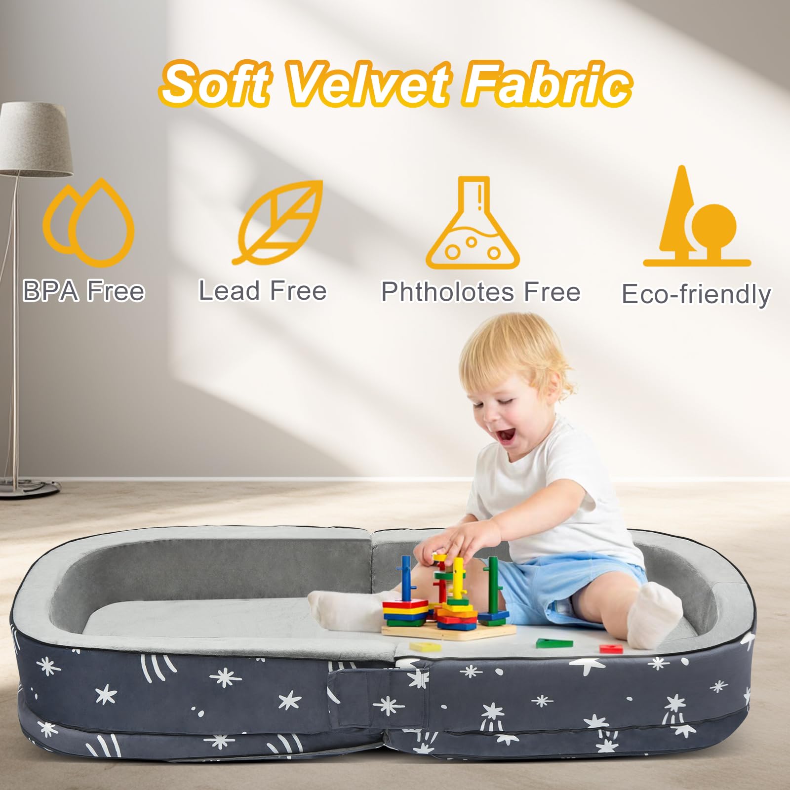 Lvemilio foldable kids floor bed in use for nap time.