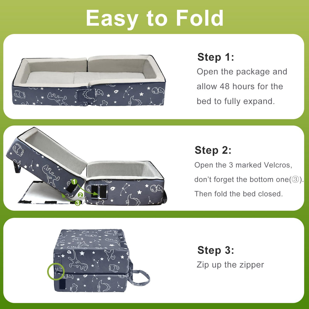 Outdoor camping setup with child on a lightweight travel bed.