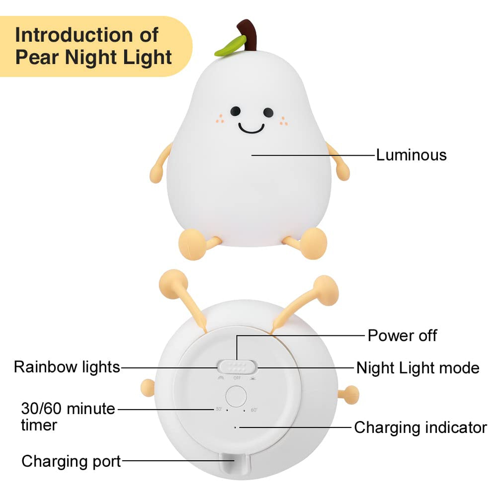 LVOERTUIG Cute Pear night light on kids' bedroom nightstand