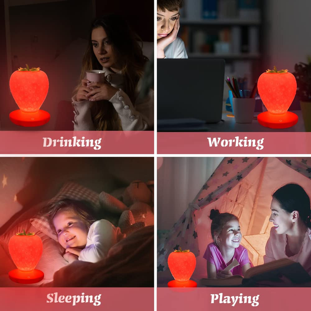 LVOERTUIG Strawberry Night Light showing three brightness modes