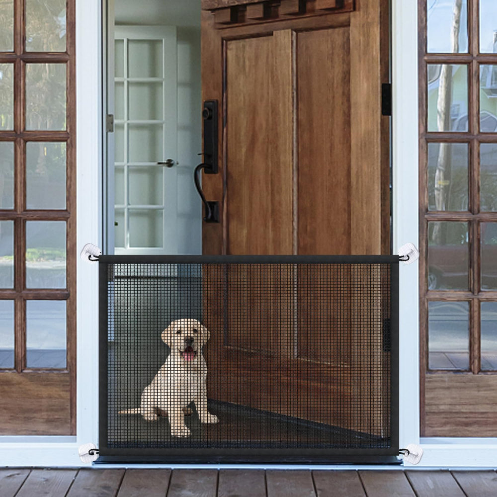 LWFCOEE mesh dog gate fabric ready for assembly to create a safe pet area.