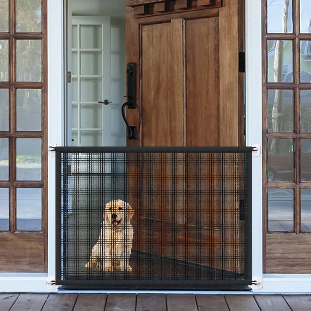 LWFCOEE mesh gate at doorway and stairs for safe containment