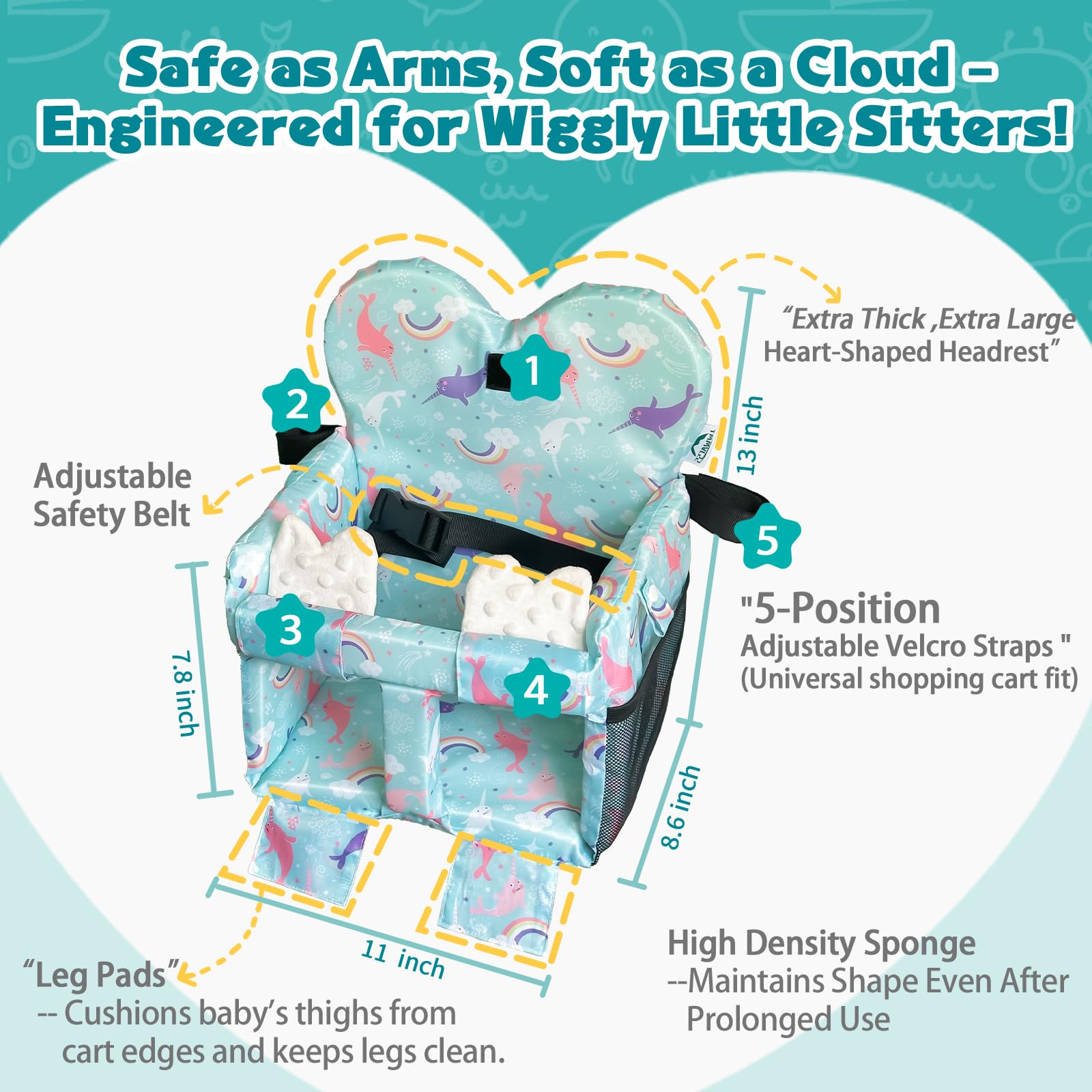 LWWACSS Ocean Blue high chair seat protector cushions and shields during meals.