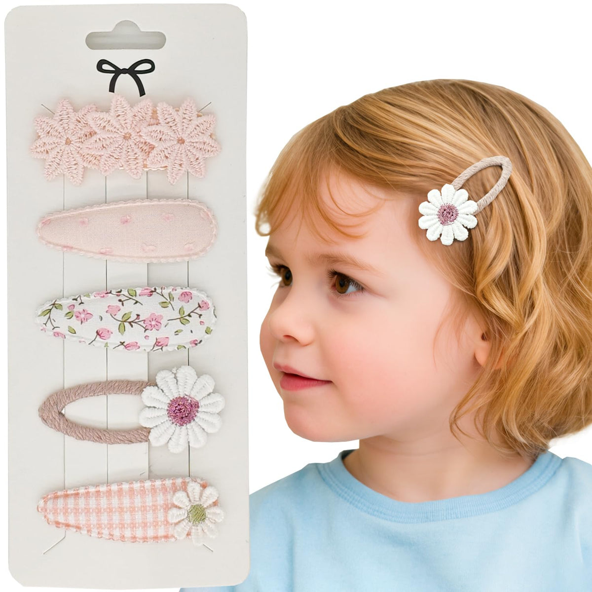LXC YIZHIFA 5-pc baby hair clips set, front view, adds cute style to daily outfits
