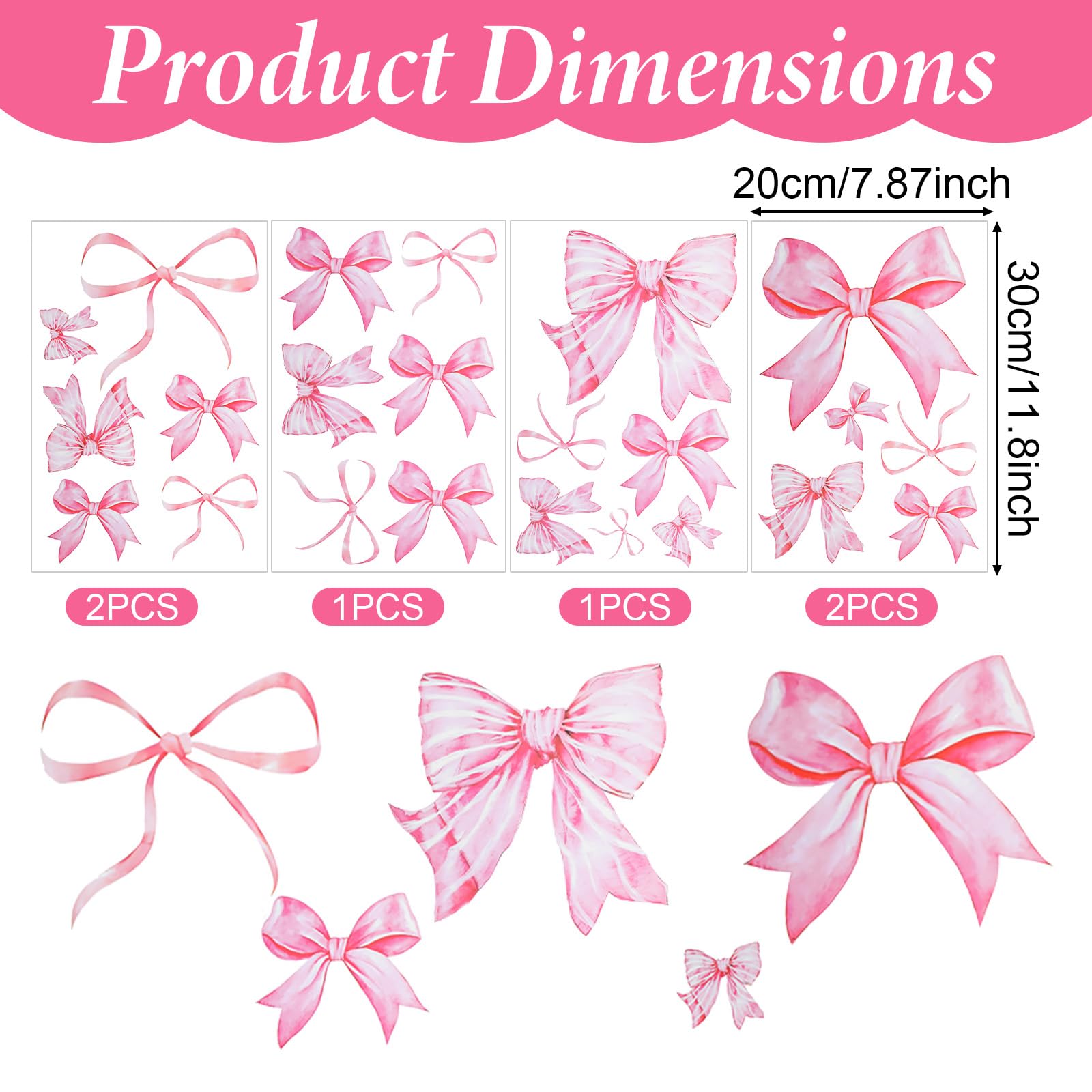 LXUEJIE pink bow wall sticker collection image 2; quick peel-and-stick decor for kids' rooms.