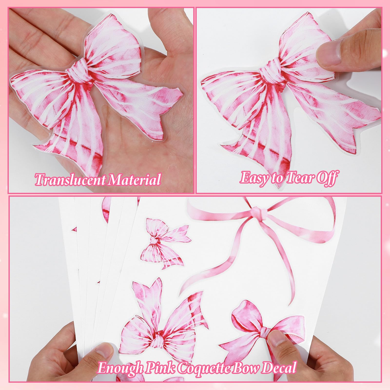 LXUEJIE pink bow wall sticker collection image 3; watercolor style adds soft, decorative depth.