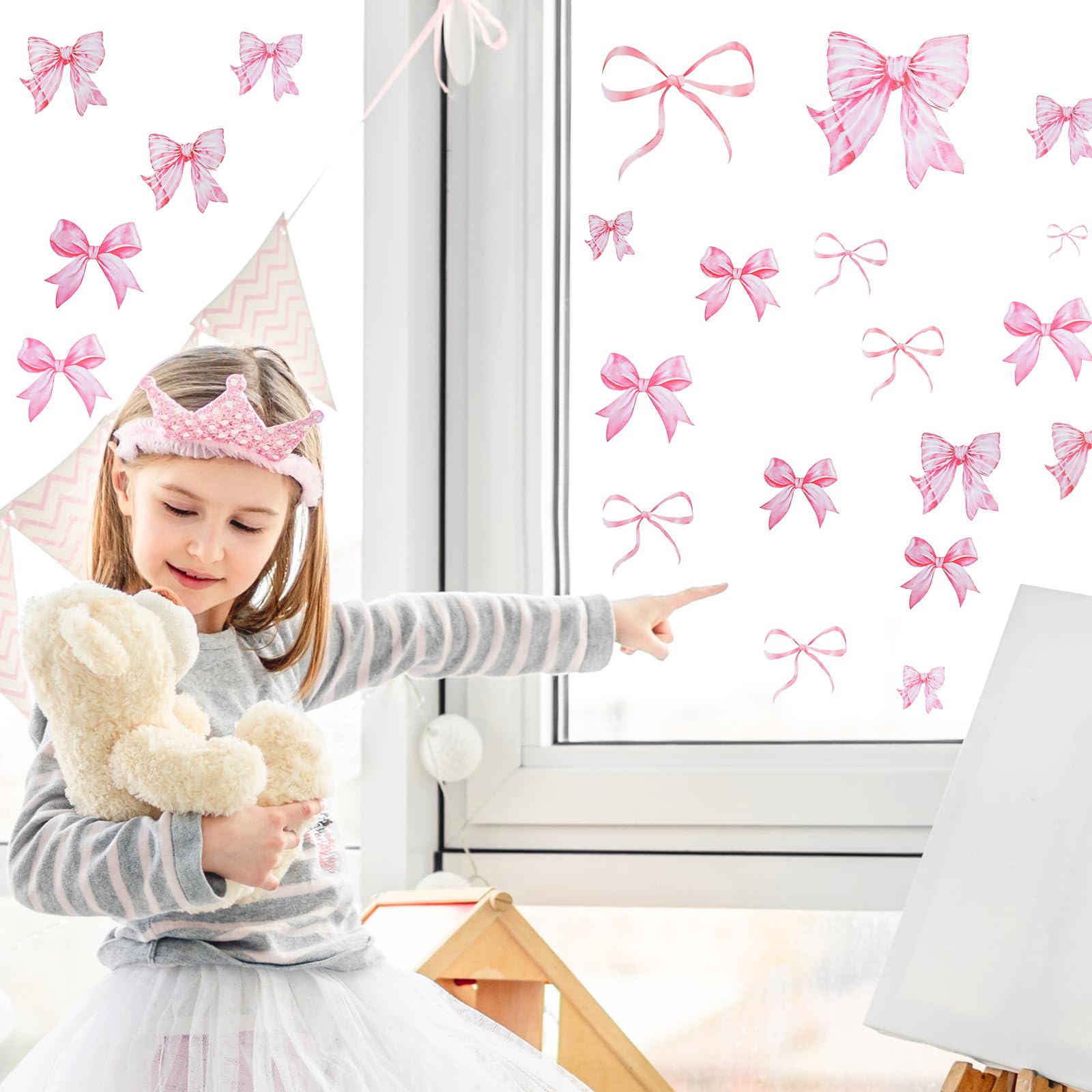 LXUEJIE pink bow wall sticker collection image 4; removable without residue for easy updates.