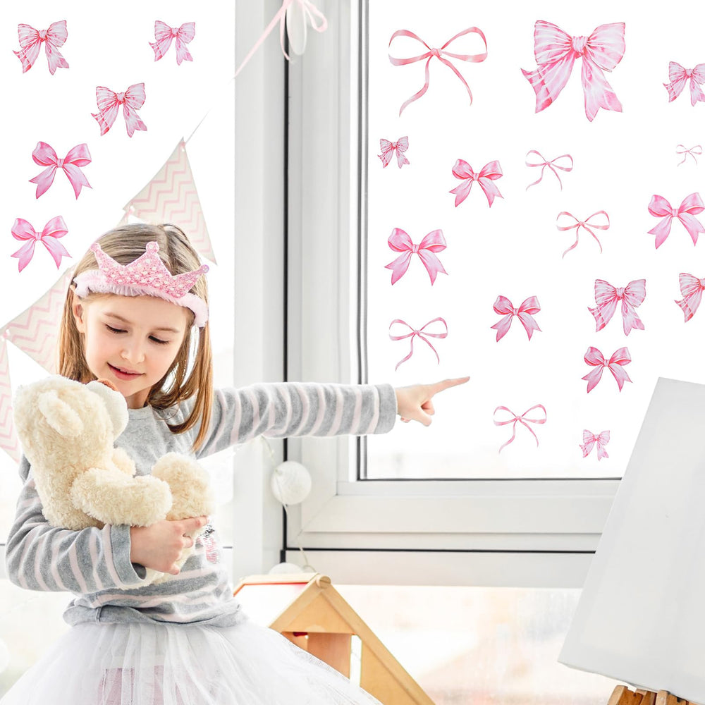 LXUEJIE pink bow wall sticker collection image 4; removable without residue for easy updates.