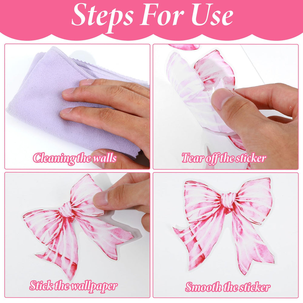 LXUEJIE pink bow wall sticker collection image 6; durable PVC material resists wear.