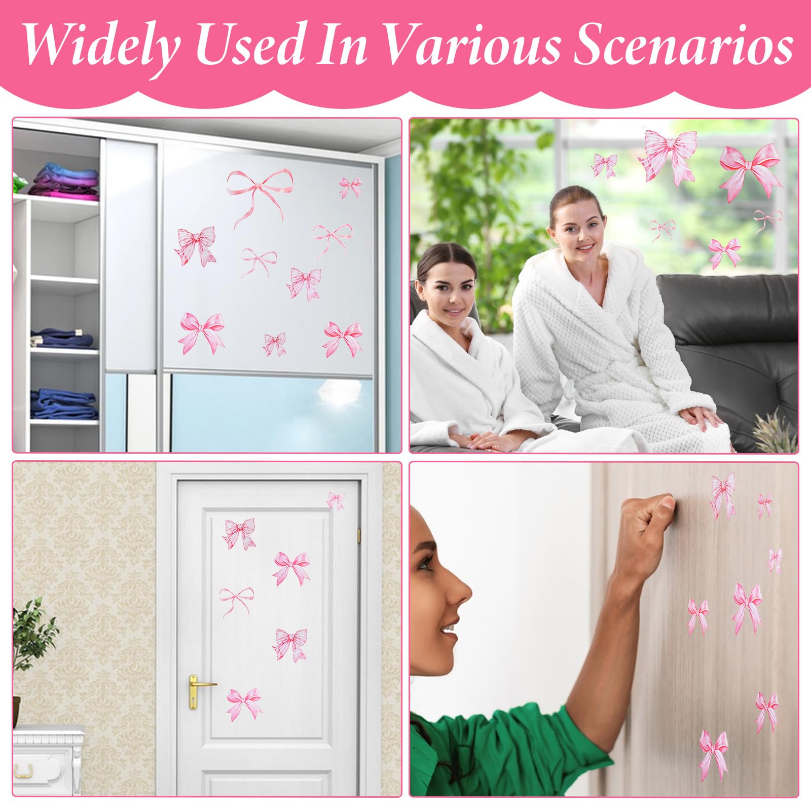 LXUEJIE pink bow wall sticker collection image 7; six sheets provide versatile decorating options.