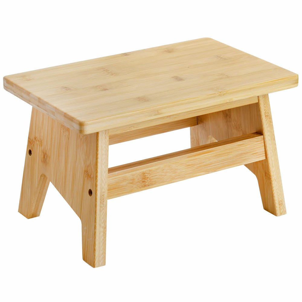 Lyellfe bamboo step stool front view showing sturdy, non-slip design for daily use
