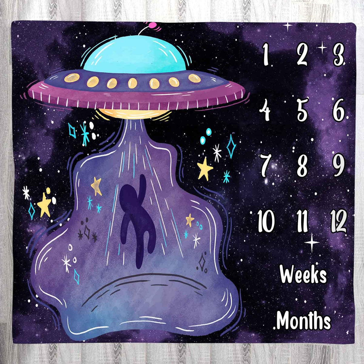 LYLYCTY Space Baby Milestone Blanket for monthly photos with UFO theme