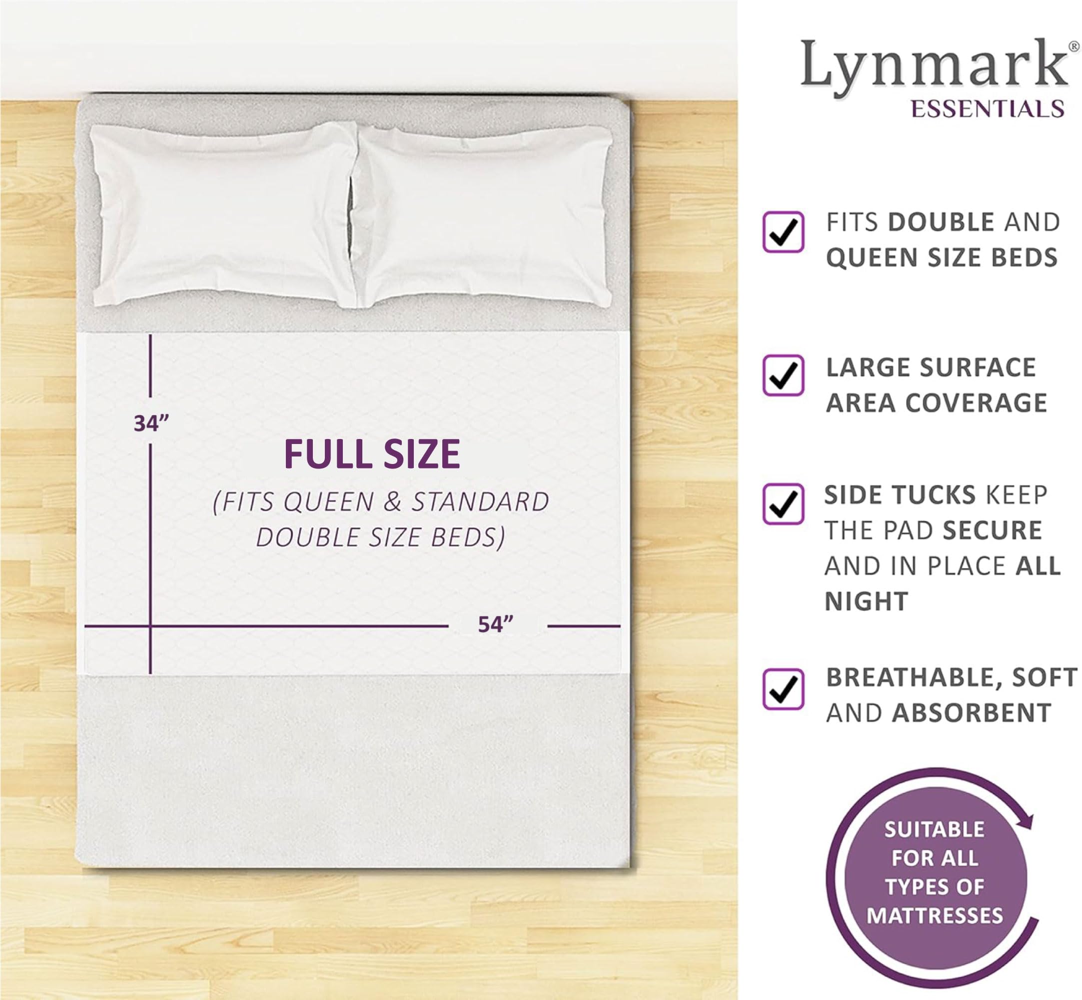 Lynmark 2X underpad features non-slip 18-inch flaps for secure mattress placement