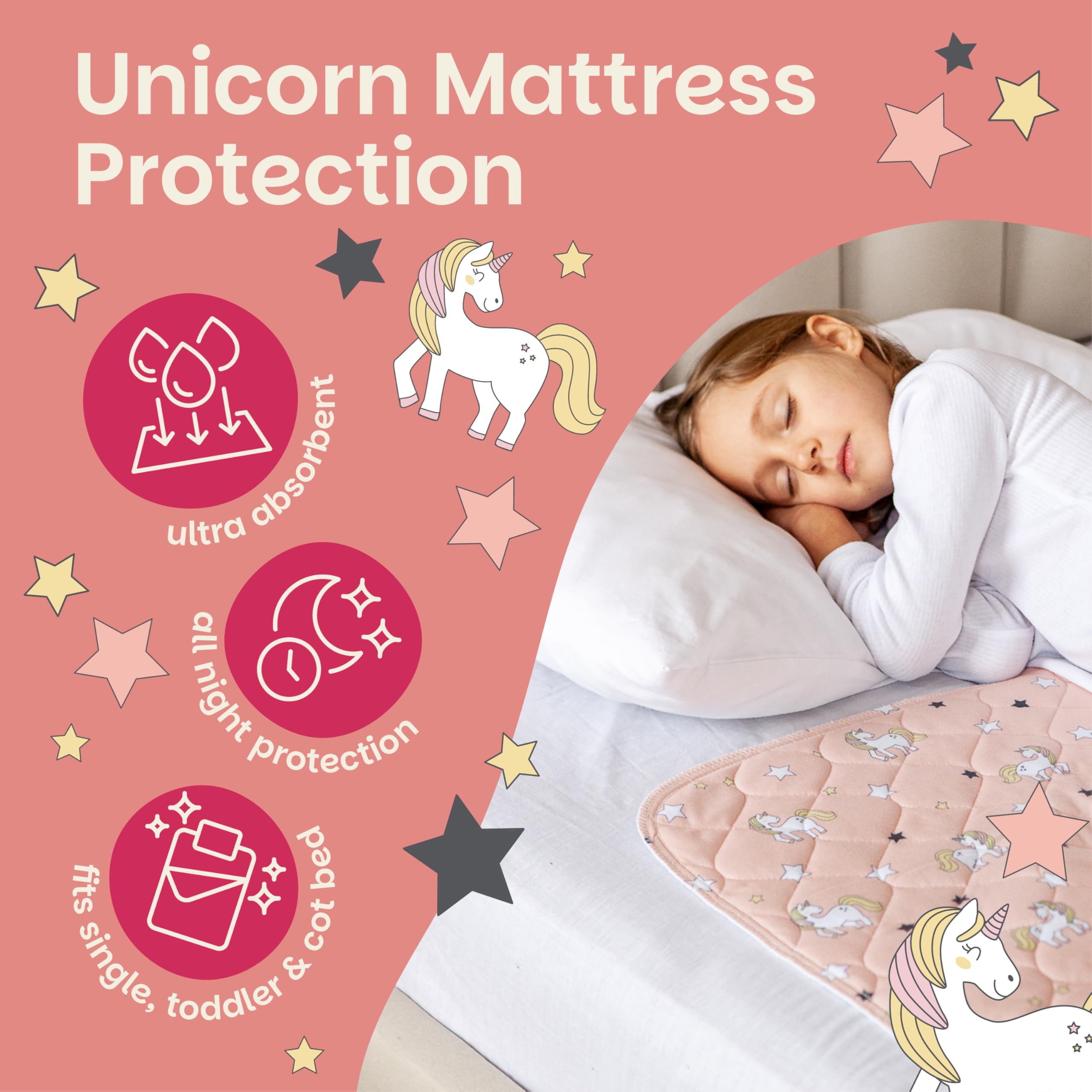 Lynmark waterproof underlayer keeps the bed dry during accidents and overnight sessions.