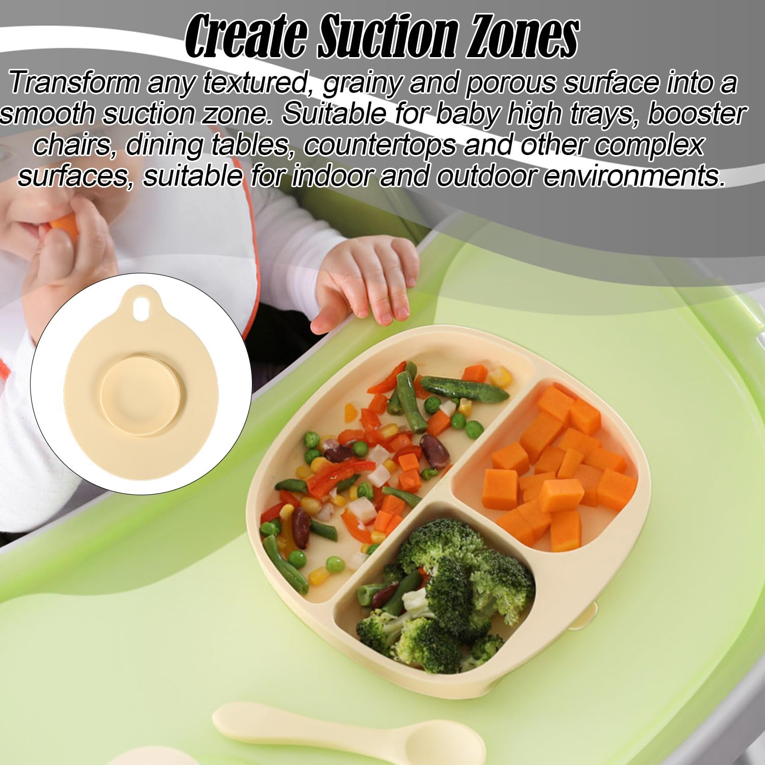 Lyreh suction cups secure bowls and toys on high chairs.