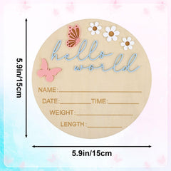 Lyreh Hello World Newborn Sign closeup wood grain highlights natural texture for nursery props.