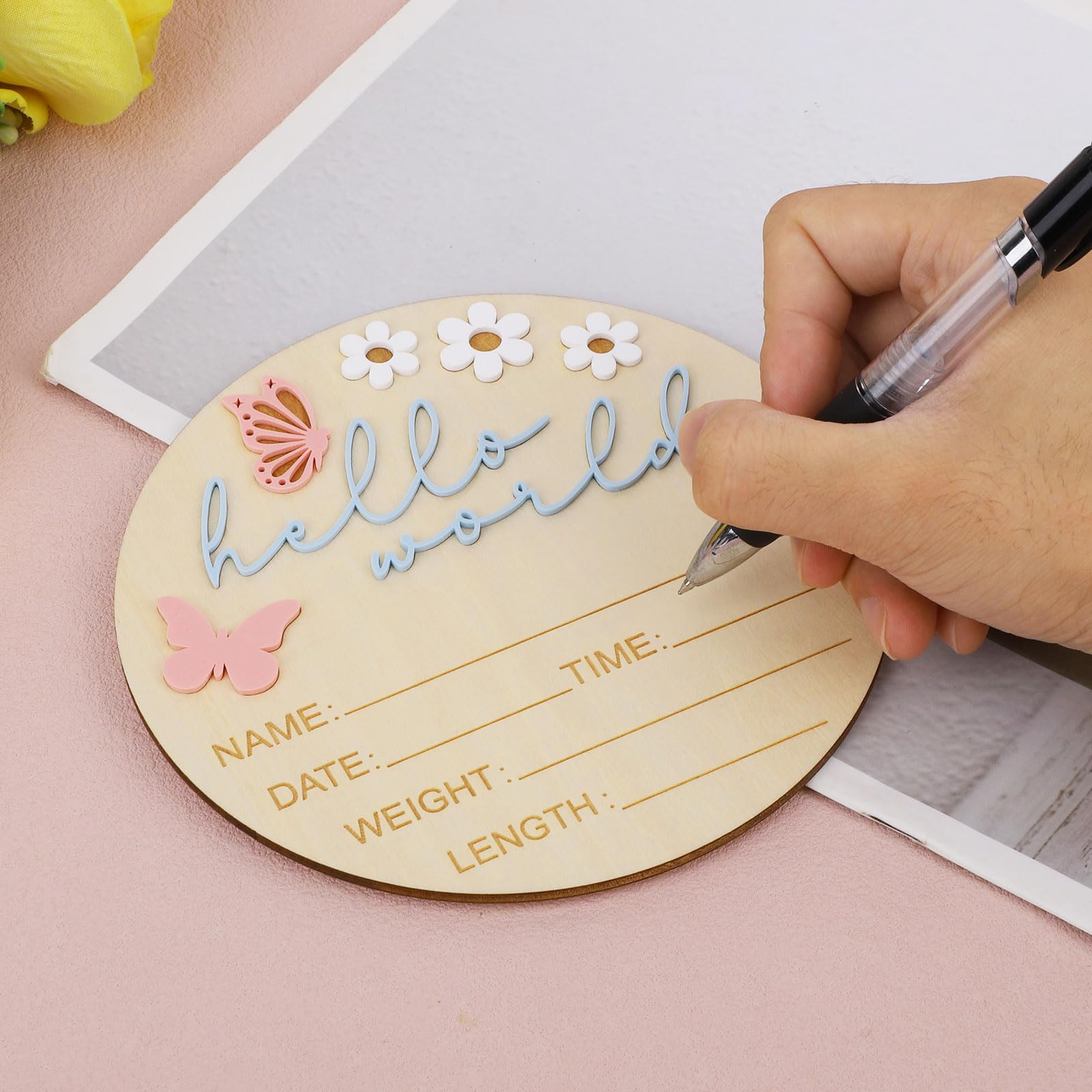 Lyreh Hello World Newborn Sign reusable wood construction emphasizes durability for family memories.