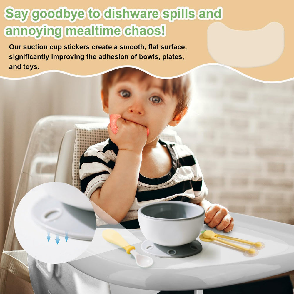 Mealtime with Lyreh suction stickers reduces slips and spills