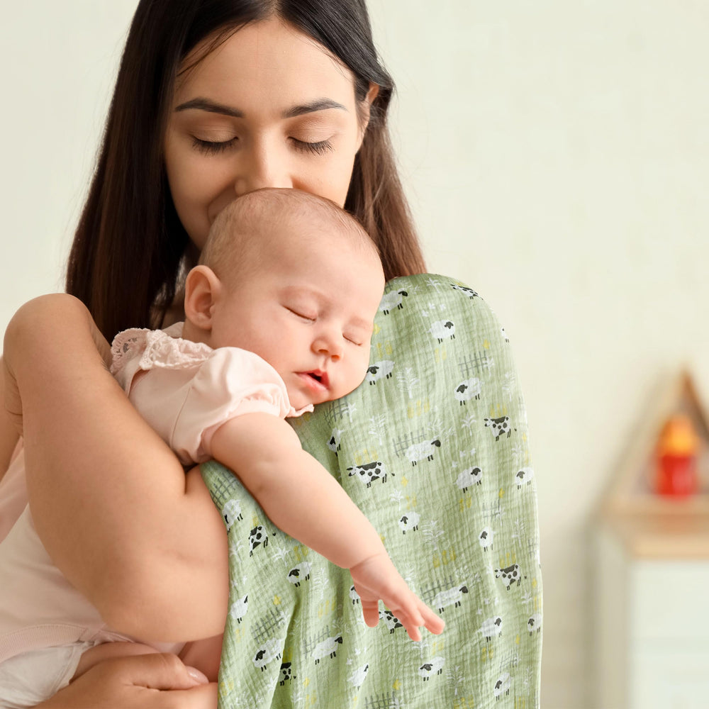 LYRICHOM BABY 38x40 inch swaddle blanket ready for cozy wraps.