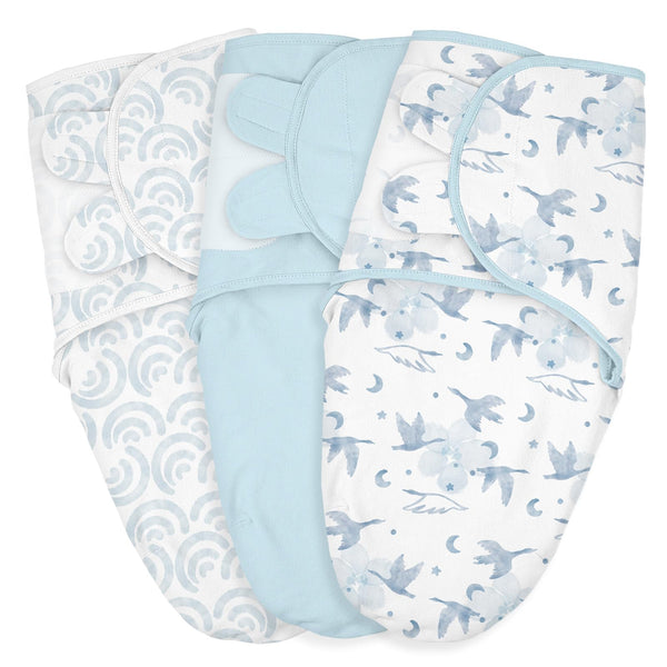 LYRICHOM BABY bird-pattern swaddle sacks provide cozy, skin-friendly comfort for newborns.
