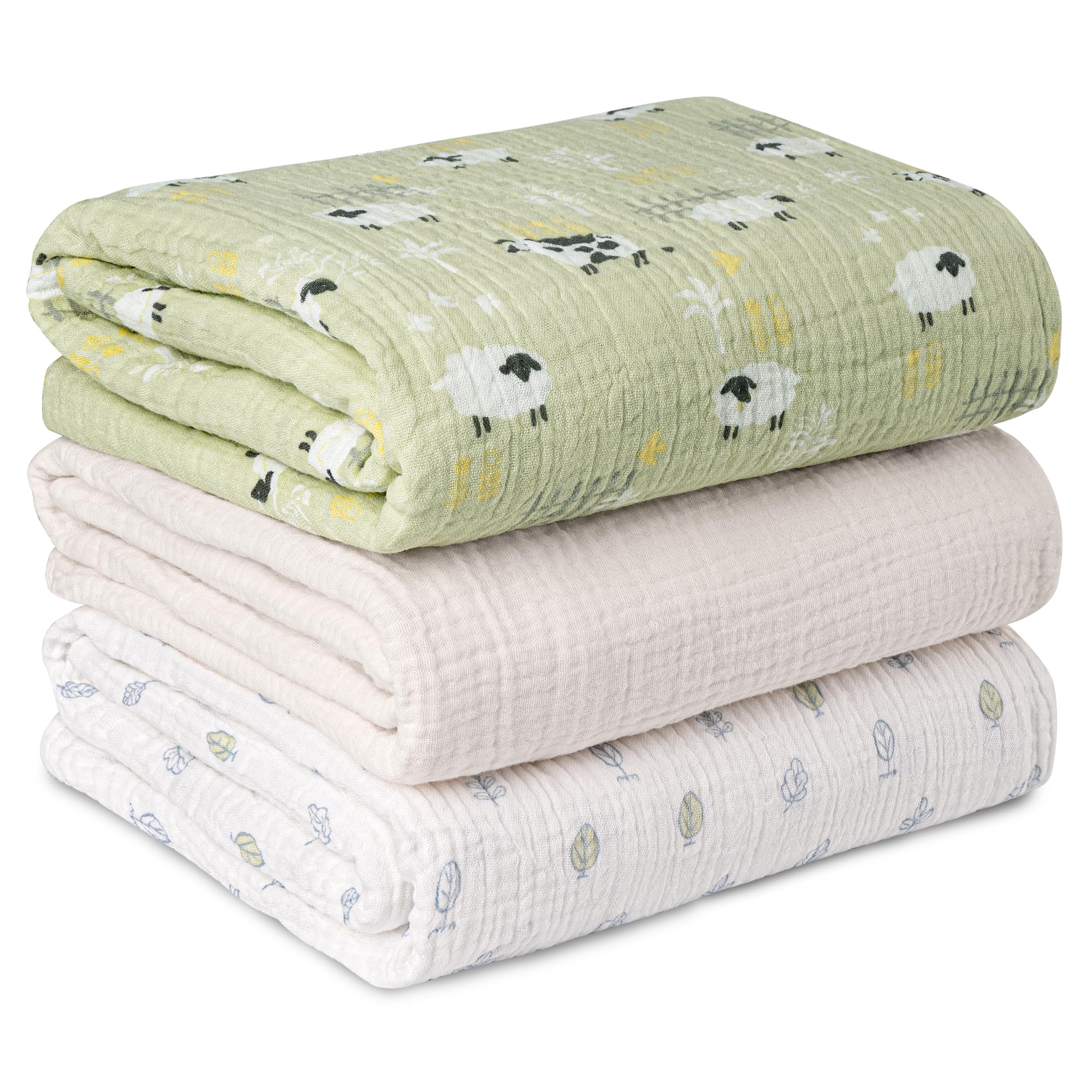 LYRICHOM BABY cute farm swaddle blanket three-pack for newborn cuddling.