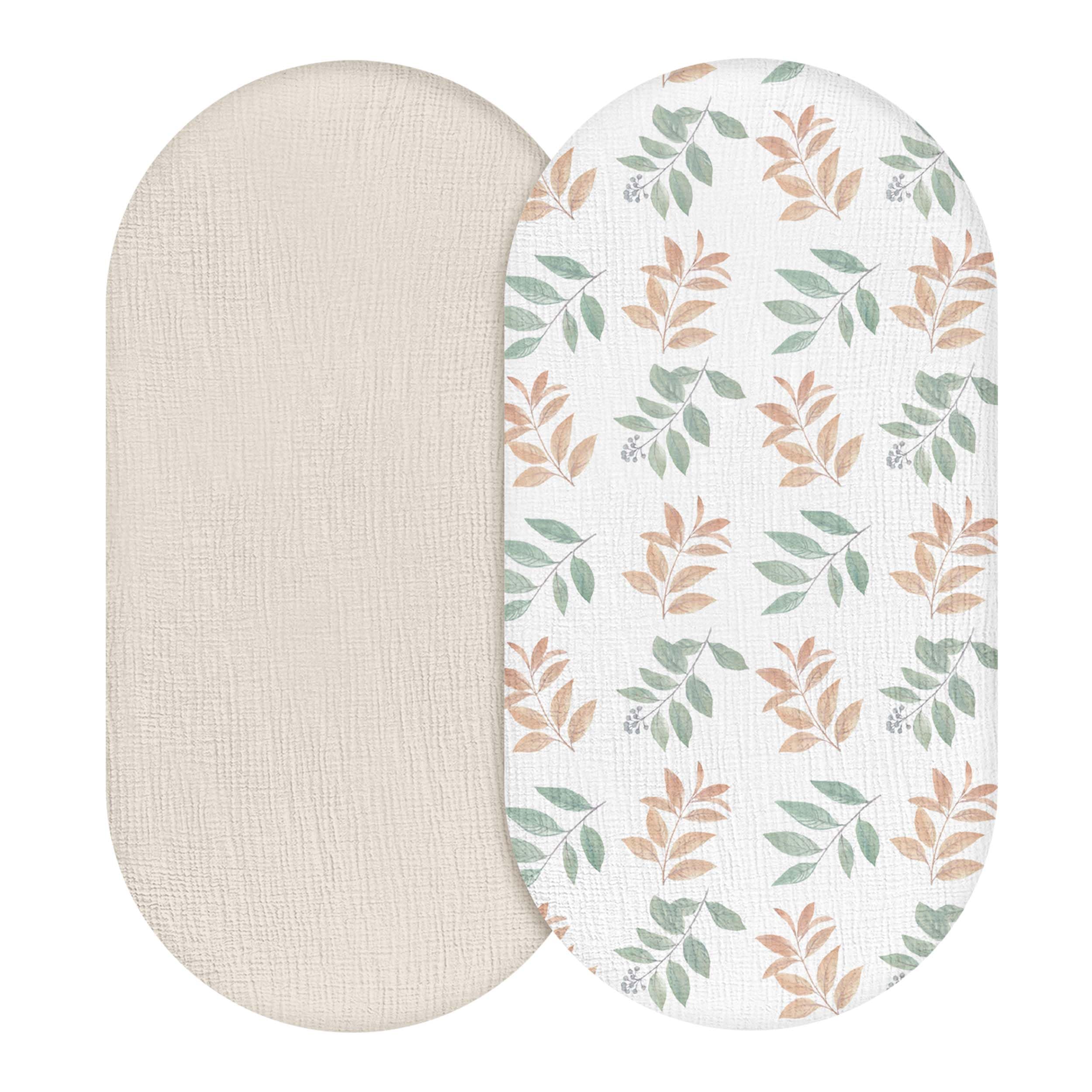 LYRICHOM BABY Bright Leaves pattern sheet, breathable muslin for comfy sleep